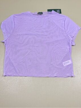 Wild Fable Sheer Mesh Crop Top Purple Lettuce Edge Short Sleeve M NWT